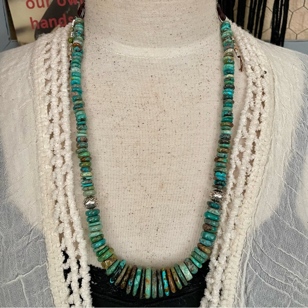 Handcut Heishi Turquoise Beaded Necklace long or short